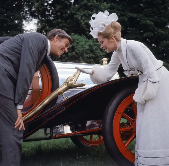 Framed Print : American actor Dick van Dyke and actress Ann Howes with the car which co-stars in their