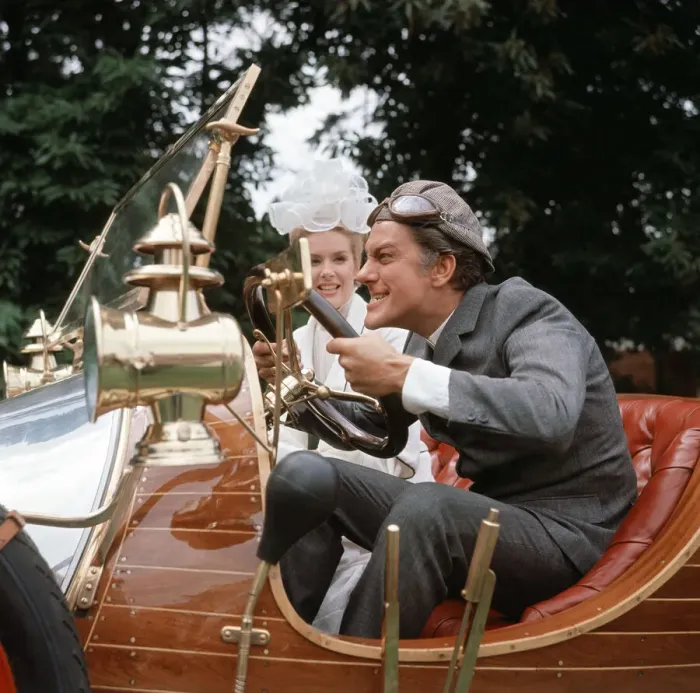 Framed Print : American actor Dick van Dyke and actress Ann Howes with the car which co-stars in their Framed Print : American actor Dick van Dyke and actress Ann Howes with the car which co-stars in their