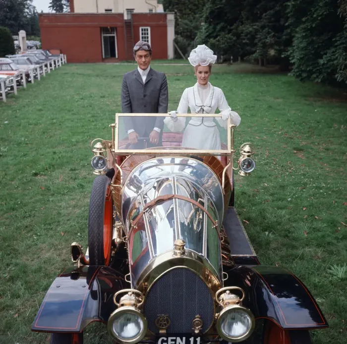 Framed Print : American actor Dick van Dyke and actress Ann Howes with the car which co-stars in their Framed Print : American actor Dick van Dyke and actress Ann Howes with the car which co-stars in their