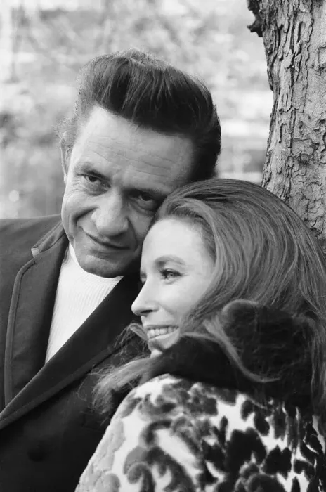 Framed Print : American country singer Johnny Cash with his wife June Carter photographed in a London