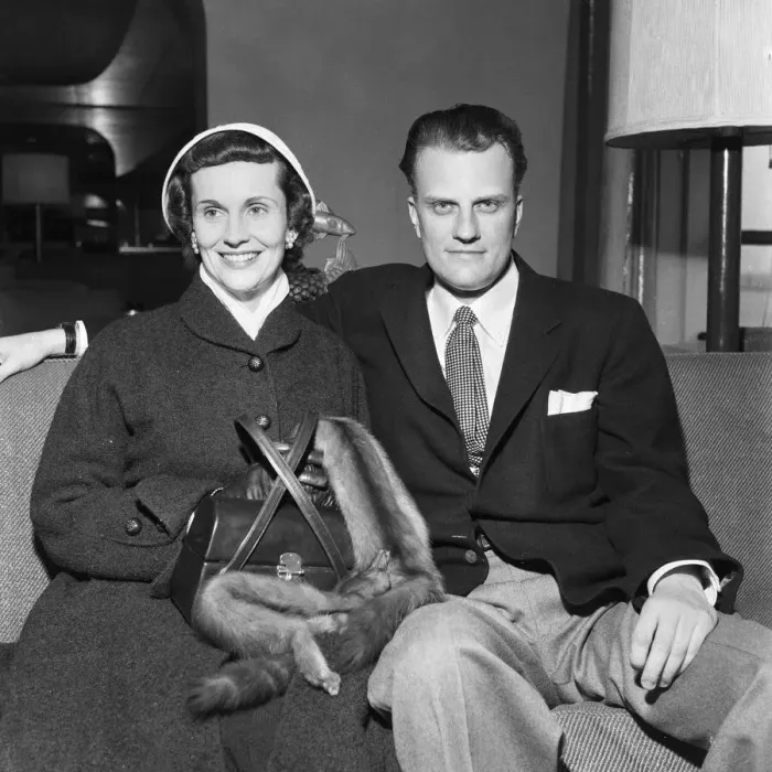 Framed Print : American evangelist Billy Graham pictured with his wife Ruth upon arrival at Southampton