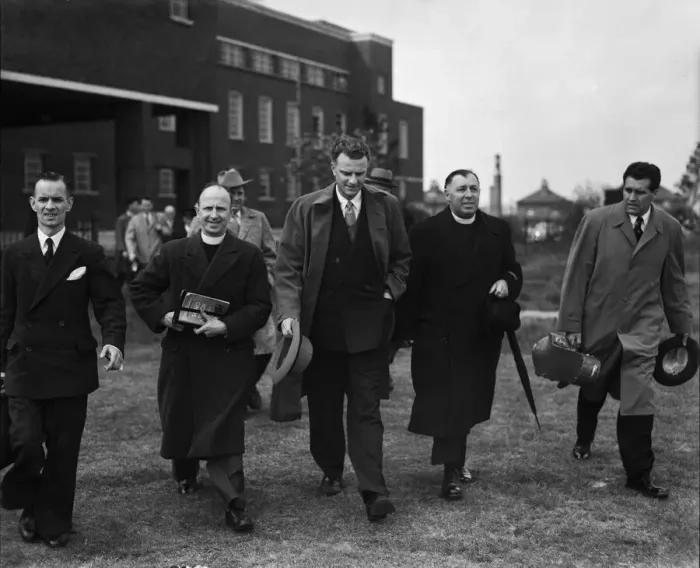 Framed Print : American evangelist Billy Graham visits Dagenham in Essex to give a speech during his