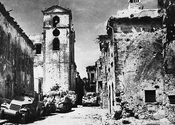 American and French tanks line up in San Giorgio. Circa 1940s