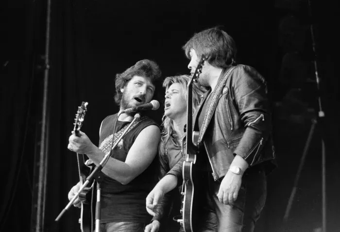 Framed Print : American glam rock musician Suzi Quatro performing on stage on Saturday night