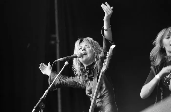 Framed Print : American glam rock musician Suzi Quatro performing on stage on Saturday night