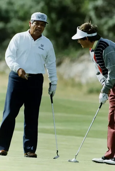 Framed Print : American golfer Lee Trevino talking to another player who is about to take putt Framed Print : American golfer Lee Trevino talking to another player who is about to take putt
