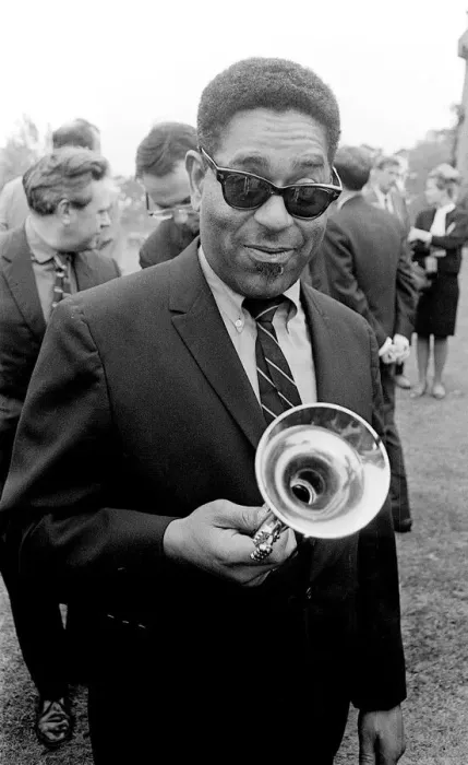 Framed Print : American jazz musician Dizzy Gillespie holding his trumpet at Fort Belvedere near Ascot Framed Print : American jazz musician Dizzy Gillespie holding his trumpet at Fort Belvedere near Ascot
