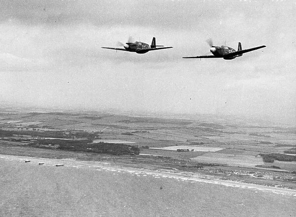American Mustang fighters of the Royal Air Force in flight over England during the Second