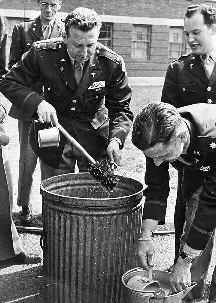 American officers have to do their own washing up. Picture taken at a cadet school