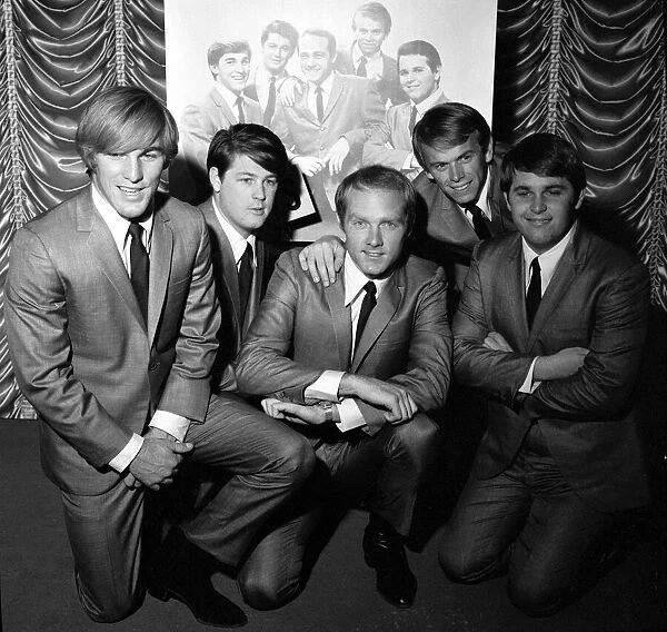 American pop group The Beach Boys at a photocall held at EMI House in Manchester Square