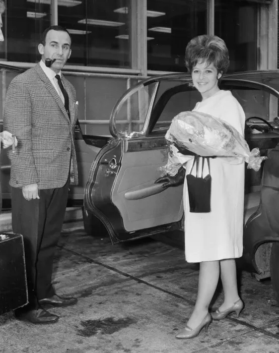 Framed Print : American pop singer Brenda Lee with Bob Newhart upon arrival at London airport
