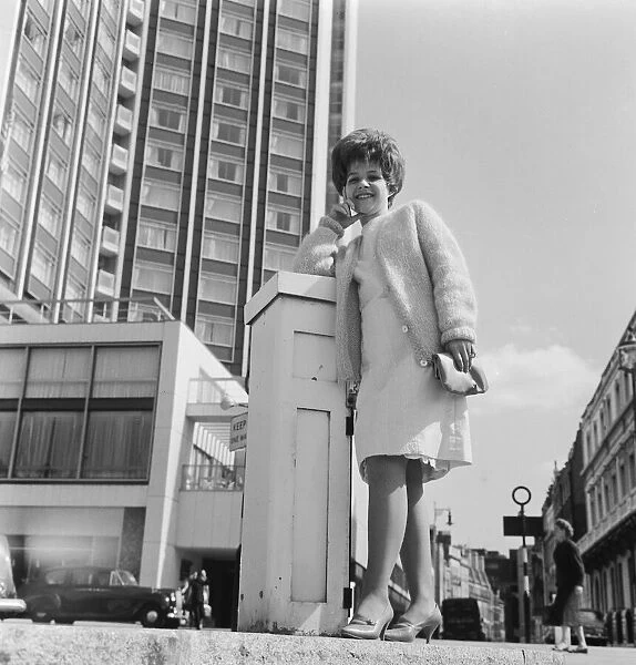 American pop singer Brenda Lee poses outside the Hilton Hotel in London