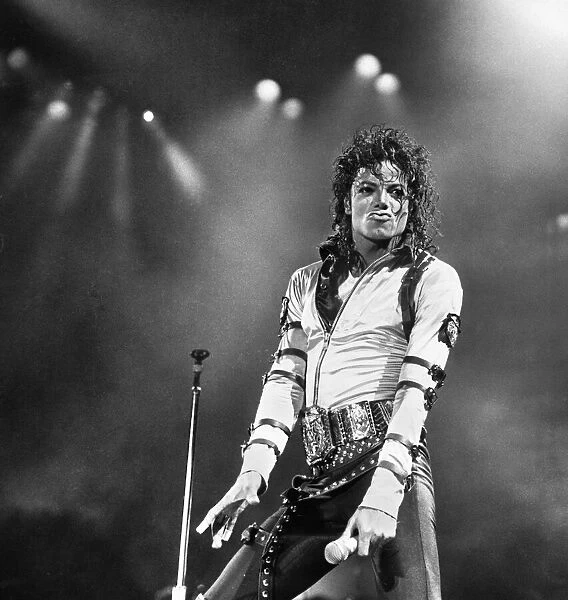 American pop singer Michael Jackson on stage during his concert at Aintree racecourse