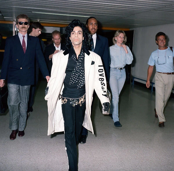 American pop star Prince at Heathrow Airport. Ahead of his concerts in the UK for his