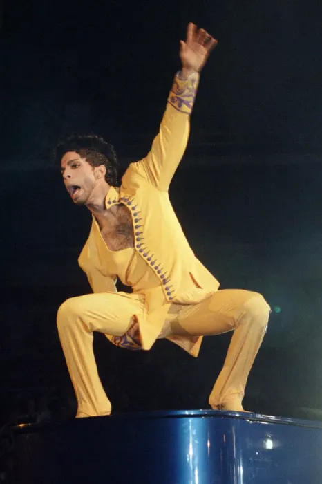 Framed Print : American pop star Prince performing on stage at Earls Court