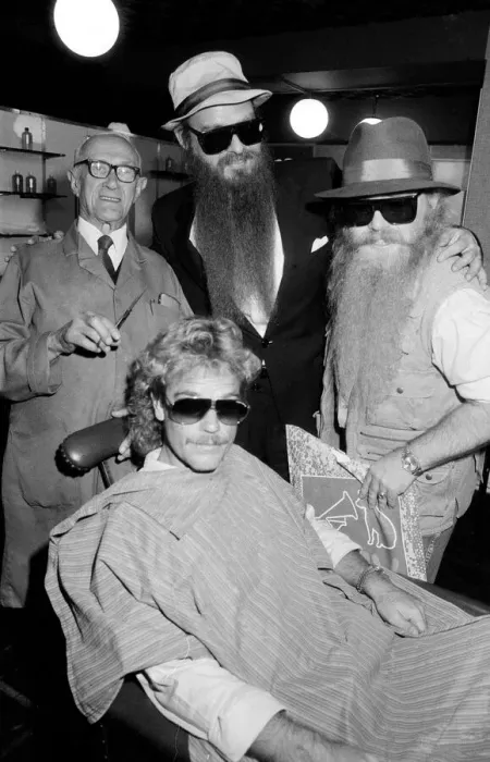 Framed Print : American rock group ZZ Top at a barbers, Birmingham, 16th August 1985