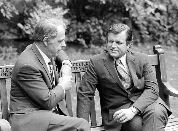 American senator Edward Kennedy speaking to Doctor John Brotherson