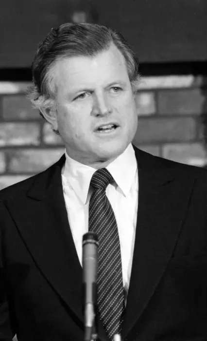Framed Print : American senator Edward Kennedy speaking to the press during his campaign for Framed Print : American senator Edward Kennedy speaking to the press during his campaign for