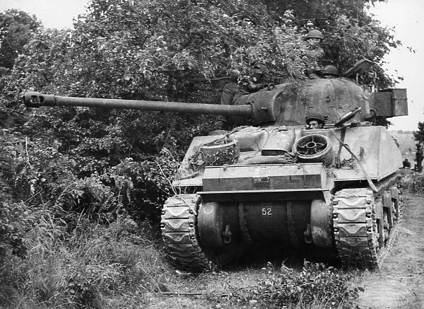 An American Sherman tank on the British front in Normandy, Northern France