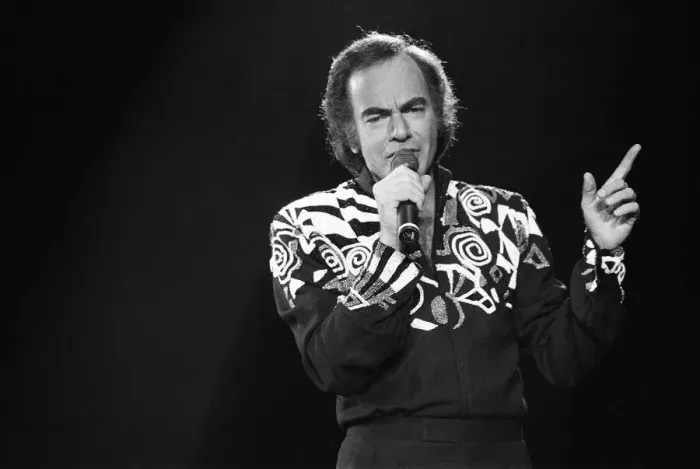 Framed Print : American singer Neil Diamond in concert at the NEC Arena, Birmingham. 8th November 1989 Framed Print : American singer Neil Diamond in concert at the NEC Arena, Birmingham. 8th November 1989
