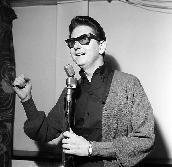 American singer Roy Orbison at the Microphone October 1964 at ATV House in London