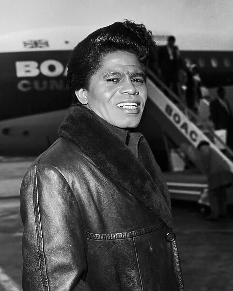 American soul singer James Brown arrives at london Airport before appearing on the ready