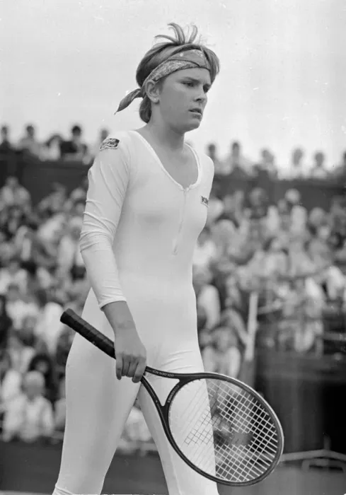Framed Print : American tennis player Anne White in action wearing her white skin tight catsuit during Framed Print : American tennis player Anne White in action wearing her white skin tight catsuit during