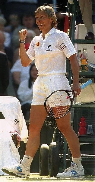 American tennis player Martina Navratilovacelebrates as she progresses to the next round