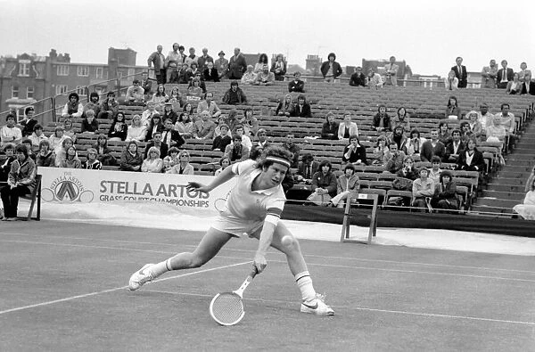 American tennis star John McEnroe in action at Queens Club. June 1980