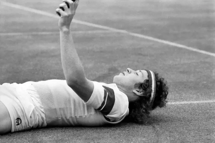 Framed Print : American tennis star John McEnroe in action at Queens Club. June 1980