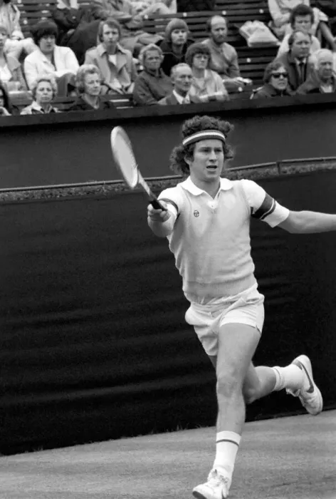 Framed Print : American tennis star John McEnroe in action at Queens Club. June 1980