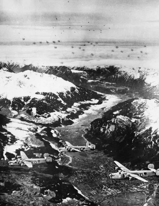 Framed Print : Americans bombers strike at German communications. Heading over the Alps for