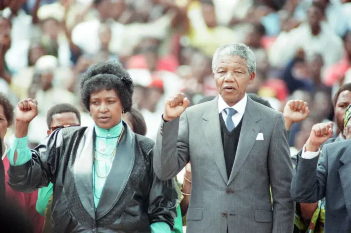 Framed Print : ANC leader Nelson Mandela with his wife Winnie in Soweto, Johannesburg
