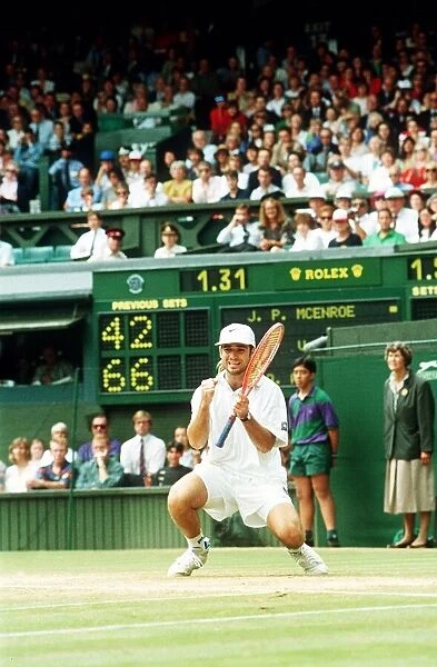 Andre Agassi plays John McEnroe in the Mens Singles Semi-Final Wimbledon 1992
