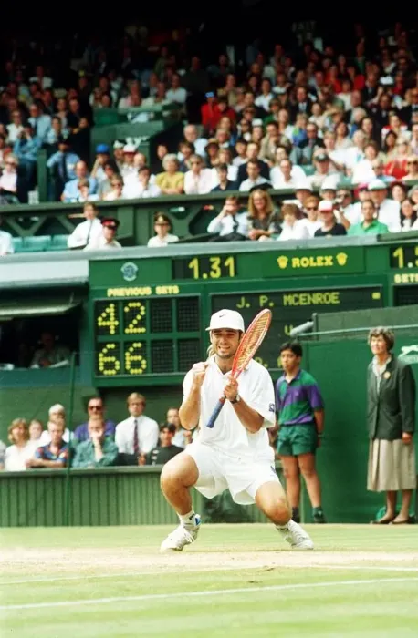 Framed Print : Andre Agassi plays John McEnroe in the Mens Singles Semi-Final Wimbledon 1992 Framed Print : Andre Agassi plays John McEnroe in the Mens Singles Semi-Final Wimbledon 1992