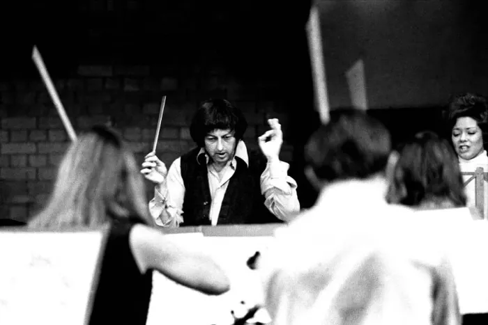 Framed Print : Andre Previn during rehearsals with the Northern Sinfonia for the City Hall Concert