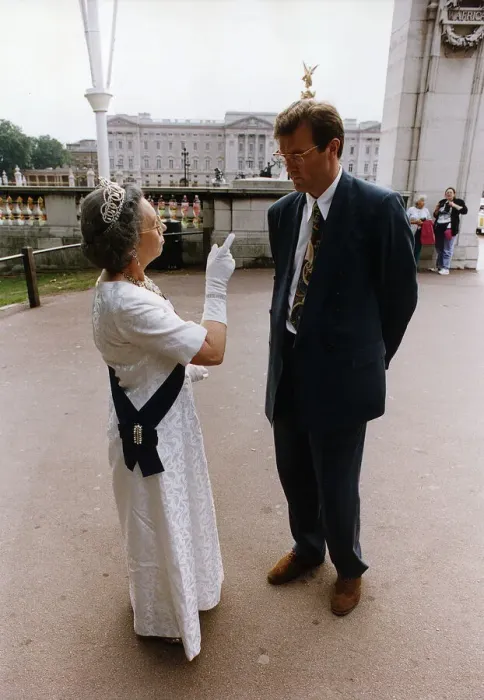 Framed Print : Andrew Morton, Author With Queen Royal Lookalike Elizabeth Richard Framed Print : Andrew Morton, Author With Queen Royal Lookalike Elizabeth Richard