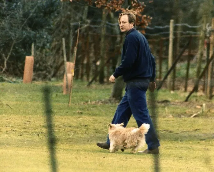Framed Print : Andrew Parker Bowles husband of Camilla Parker Bowles is seen out walking their pet dog Framed Print : Andrew Parker Bowles husband of Camilla Parker Bowles is seen out walking their pet dog