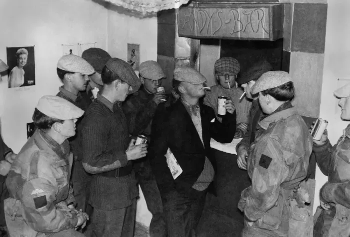 Framed Print : Andy Capp features. Serious drinking in Andys bar. March 1959 P018573 Framed Print : Andy Capp features. Serious drinking in Andys bar. March 1959 P018573