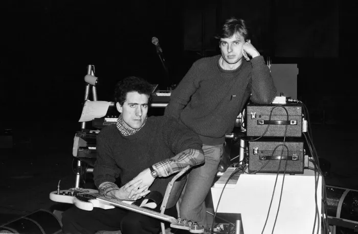 Framed Print : Andy McCluskey and Paul Humphreys (on keyboards) of the band Orchesteral Manouevers In