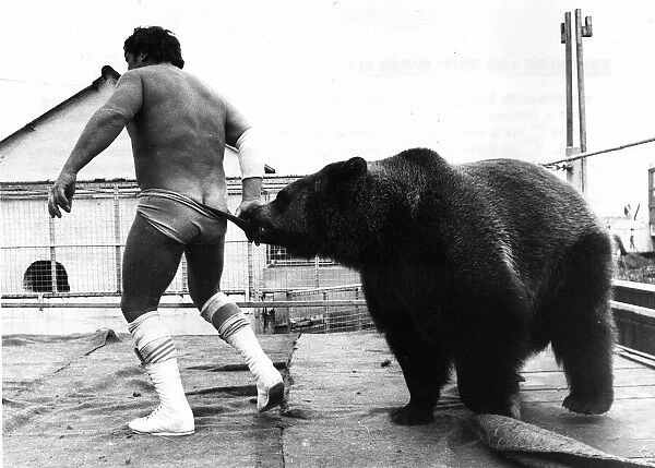 Andy Robin wrestler with Hercules the bear 1979