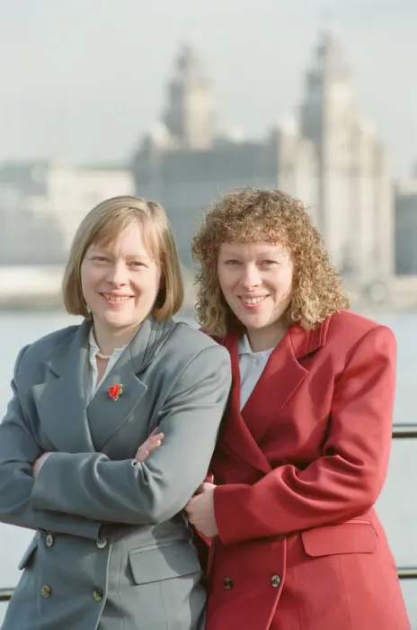 Framed Print : Angela Eagle (left) and her twin sister Maria, pictured in Liverpool, February 1992