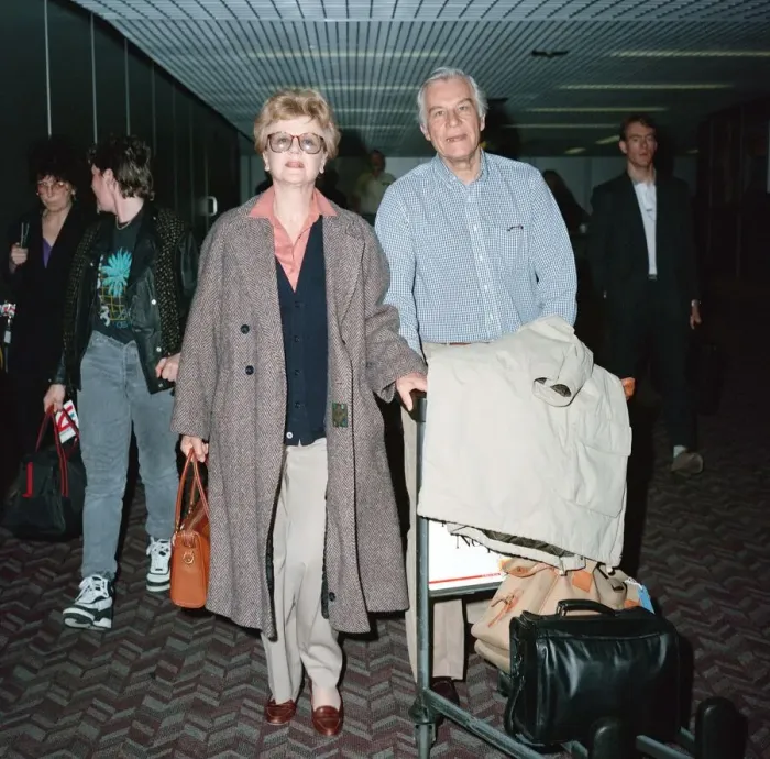 Framed Print : Angela Lansbury and husband Peter Shaw at London Airport. 13th March 1990
