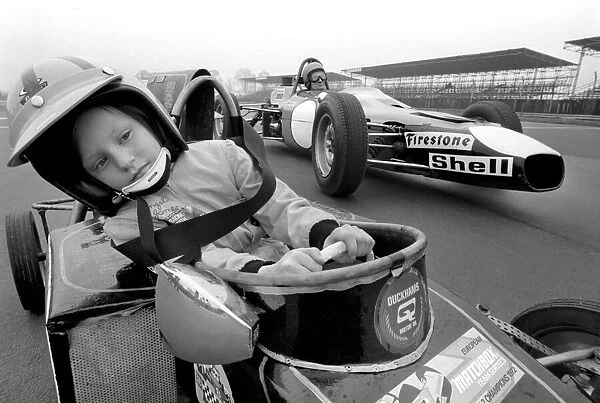Angela four year old daughter of Ken James seen here at the wheel of her miniature petrol