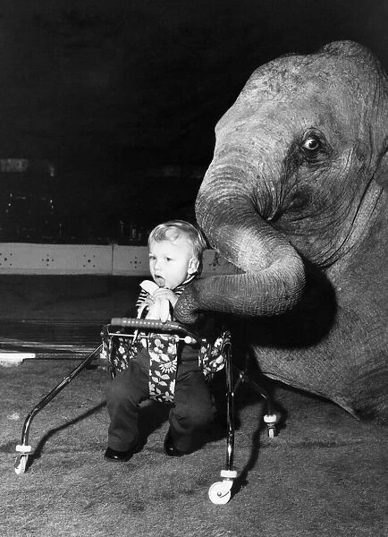 Animals - Children with Elephants. March 1975 P000476