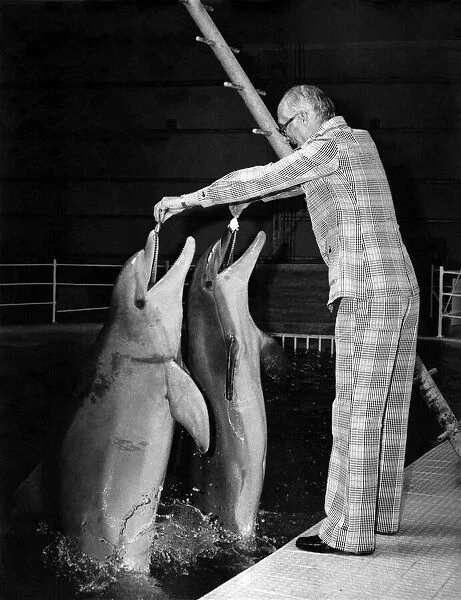 Animals - Dolphins. The Duke of Bedford with dolphins Anne and Mark