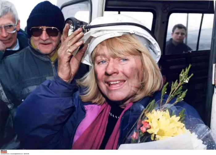 Framed Print : Ann Clwyd MP celebrates Tower Collierys reprieve after her underground sit in. 1994 Framed Print : Ann Clwyd MP celebrates Tower Collierys reprieve after her underground sit in. 1994