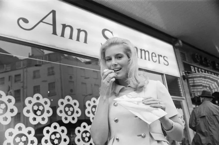 Framed Print : Ann Summers, the shop secretary at the opening of the sex supermarket named after her Framed Print : Ann Summers, the shop secretary at the opening of the sex supermarket named after her