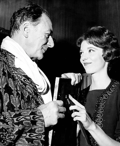Anna Massey actress with Sir John Gielgud in a scene from the play '