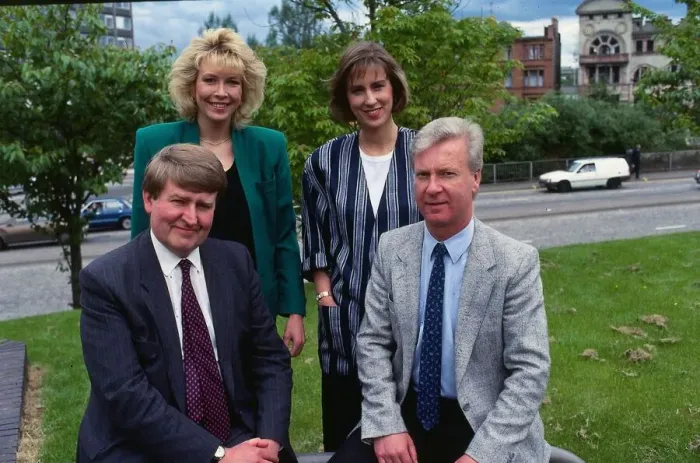 Framed Print : Anne McKenzie newsreader tv presenter June 1987 four news presenters Framed Print : Anne McKenzie newsreader tv presenter June 1987 four news presenters